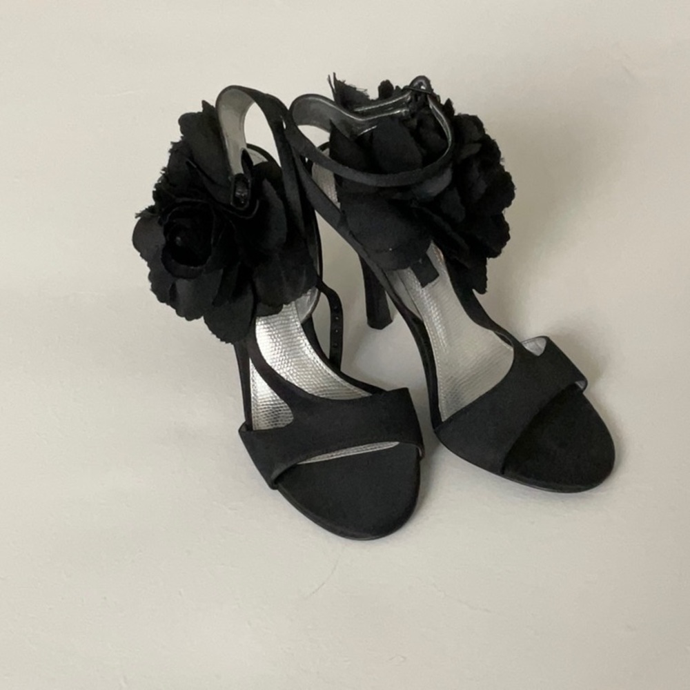 Nina Black Stiletto Heels with Floral Embellishment